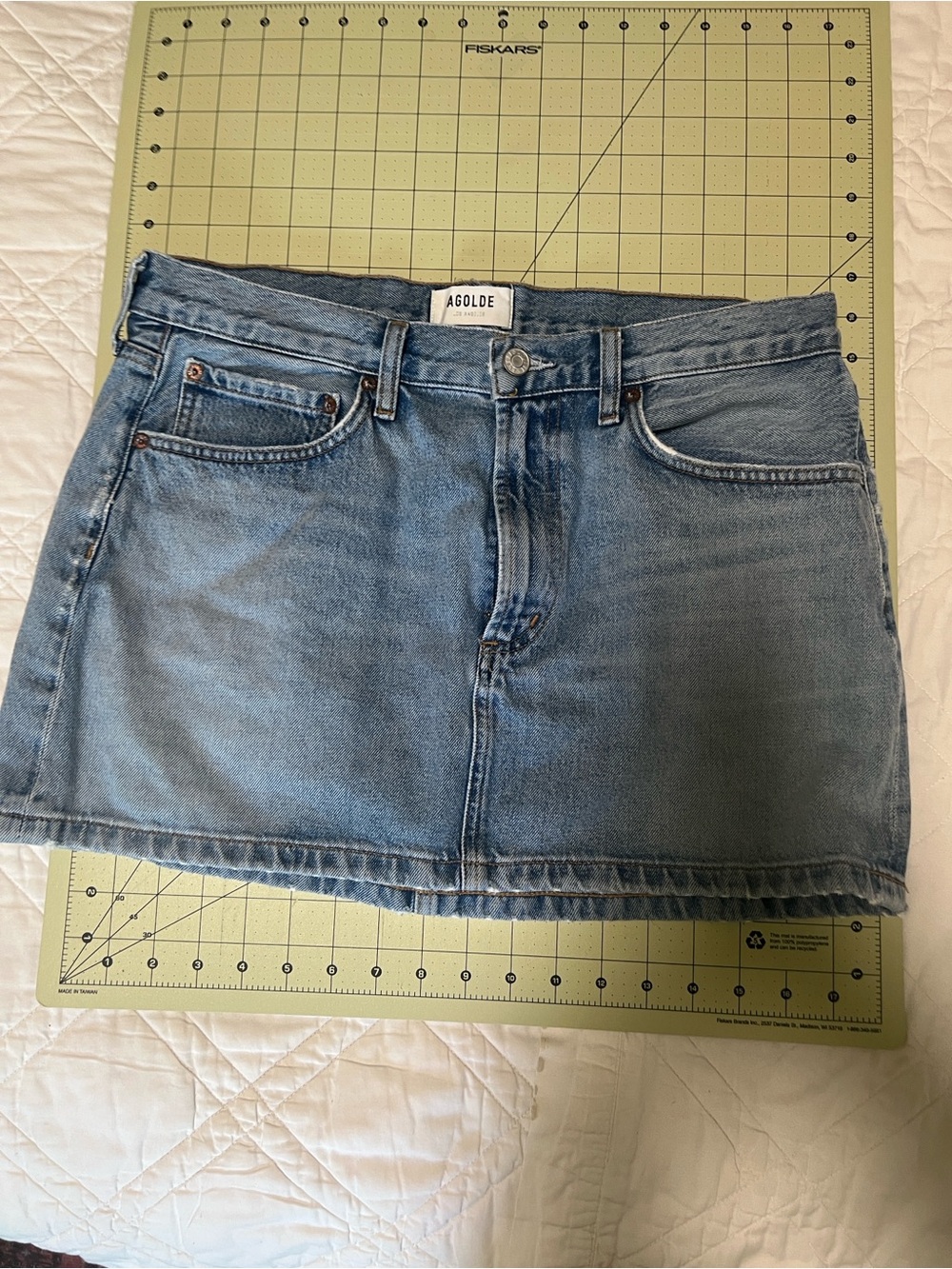Agolde Light Wash Denim Mini Skirt
